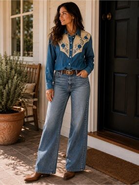 Vintage 1990 Adobe Rose denim western shirt
